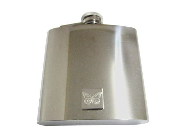 Silver Toned Etched Simple Butterfly Bug 6 Oz. Stainless Steel Flask