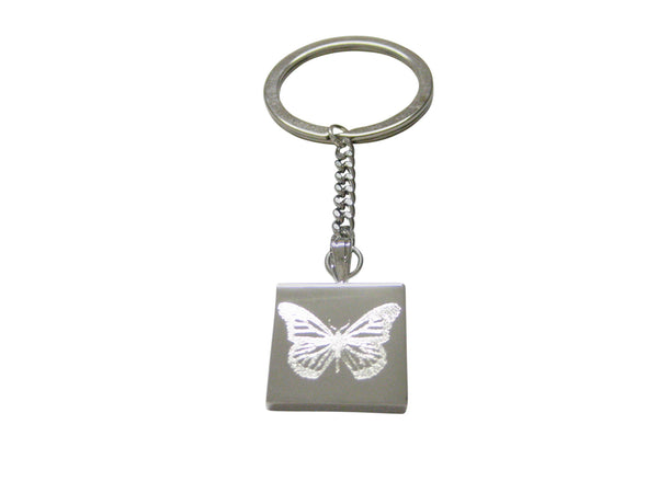 Silver Toned Etched Simple Butterfly Bug Keychain