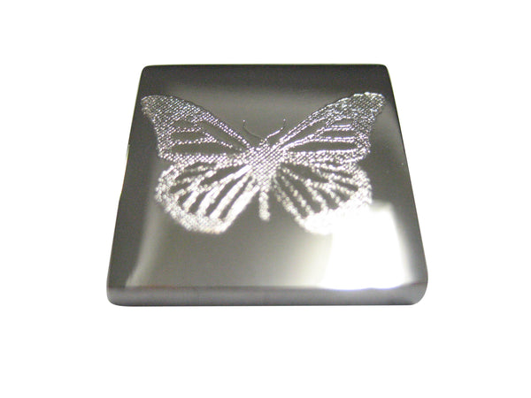 Silver Toned Etched Simple Butterfly Bug Magnet
