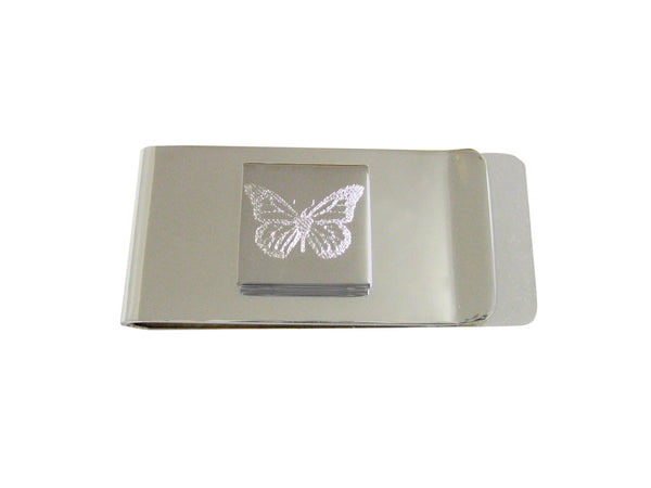 Silver Toned Etched Simple Butterfly Bug Money Clip