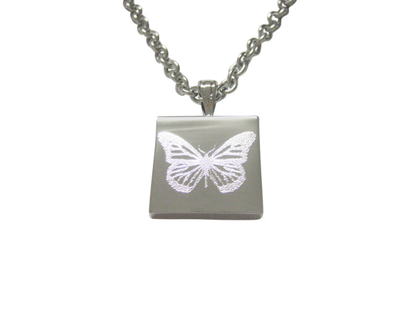 Silver Toned Etched Simple Butterfly Bug Pendant Necklace