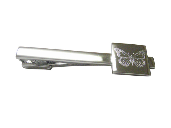 Silver Toned Etched Simple Butterfly Bug Square Tie Clip