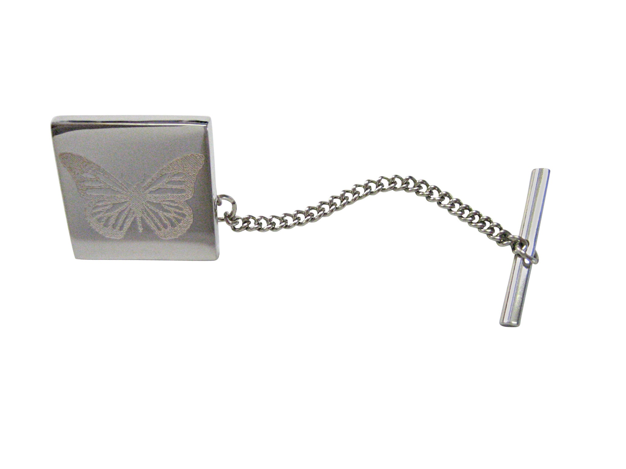 Silver Toned Etched Simple Butterfly Bug Tie Tack