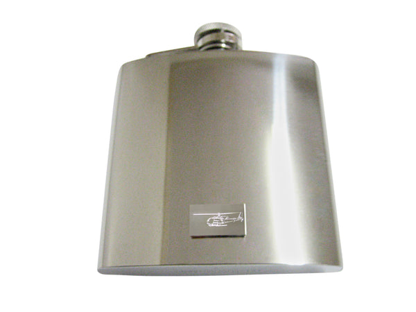 Silver Toned Etched Simple Helicopter 6 Oz. Stainless Steel Flask