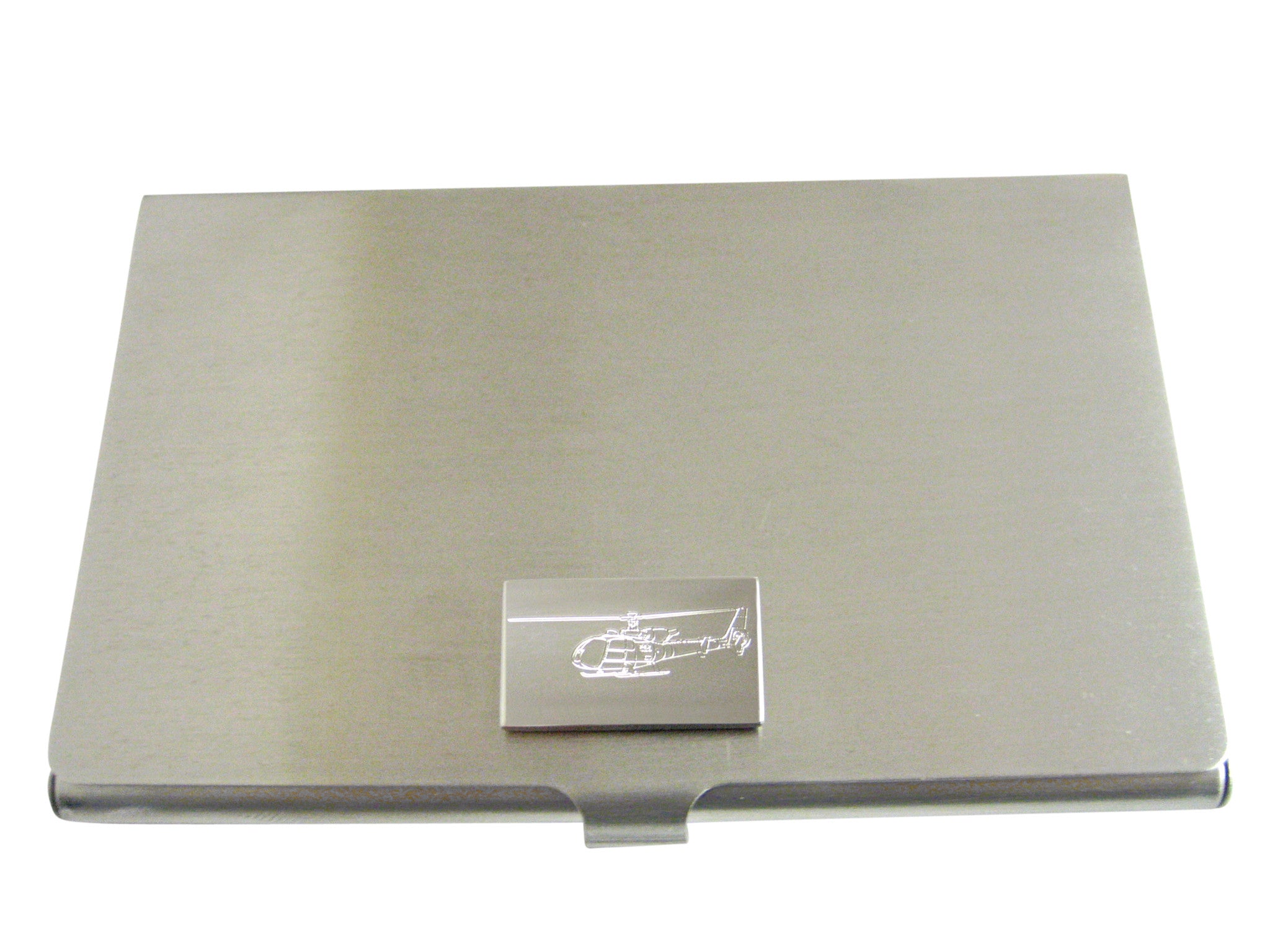 Silver Toned Etched Simple Helicopter Business Card Holder