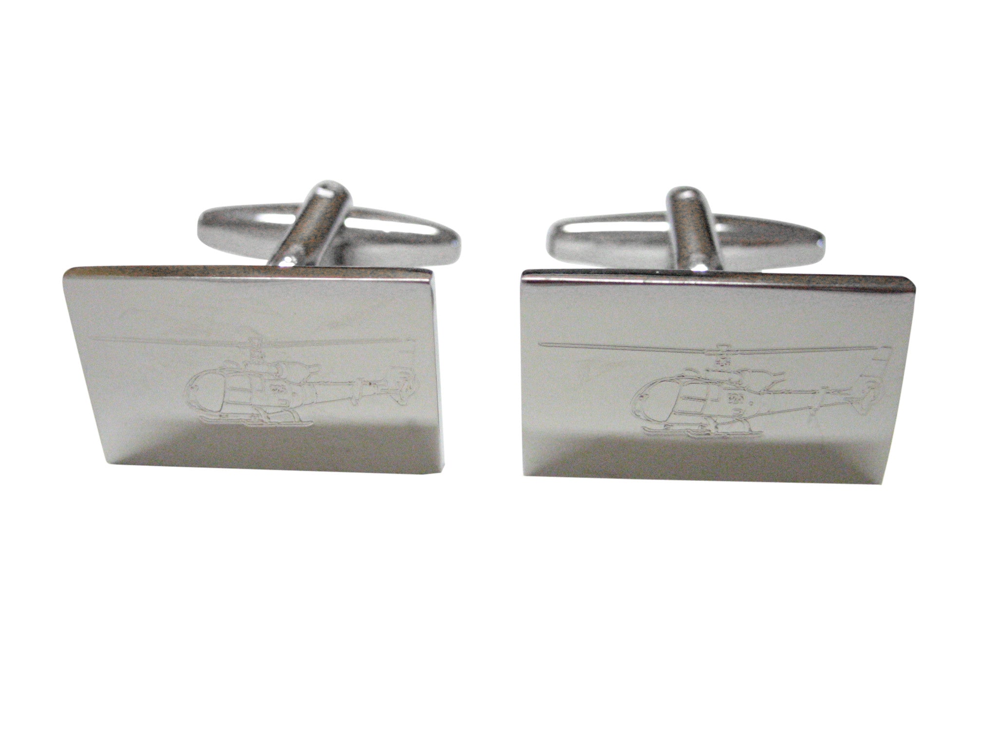 Silver Toned Etched Simple Helicopter Cufflinks