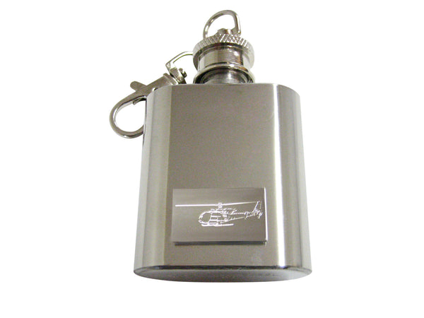 Silver Toned Etched Simple Helicopter 1 Oz. Stainless Steel Key Chain Flask