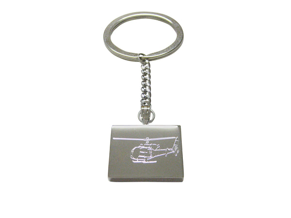 Silver Toned Etched Simple Helicopter Keychain
