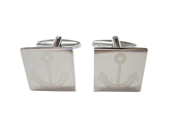 Silver Toned Etched Simple Nautical Anchor Cufflinks