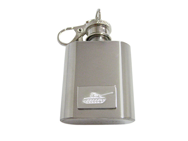 Silver Toned Etched Simple Tank 1 Oz. Stainless Steel Key Chain Flask