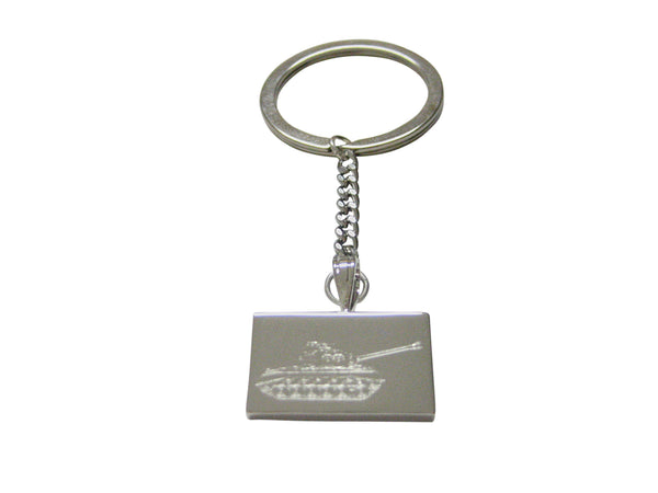 Silver Toned Etched Simple Tank Keychain