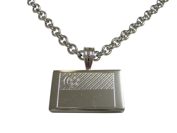Silver Toned Etched Singapore Flag Pendant Necklace