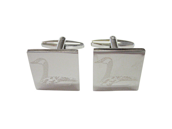 Silver Toned Etched Sitting Goose Bird Cufflinks
