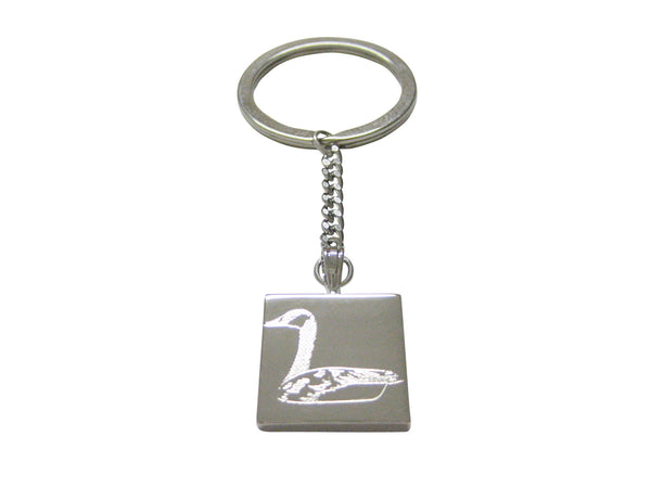 Silver Toned Etched Sitting Goose Bird Keychain