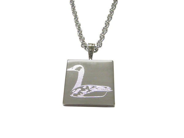 Silver Toned Etched Sitting Goose Bird Pendant Necklace