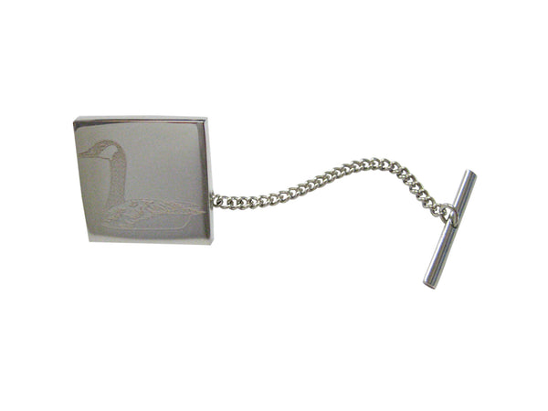 Silver Toned Etched Sitting Goose Bird Tie Tack