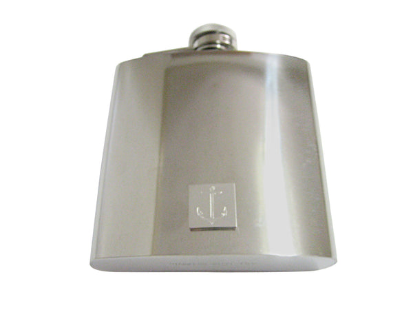 Silver Toned Etched Skinny Nautical Anchor 6 Oz. Stainless Steel Flask