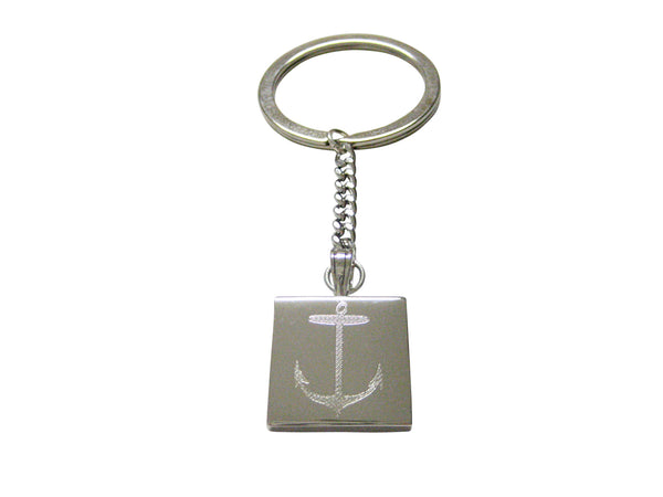 Silver Toned Etched Skinny Nautical Anchor Keychain
