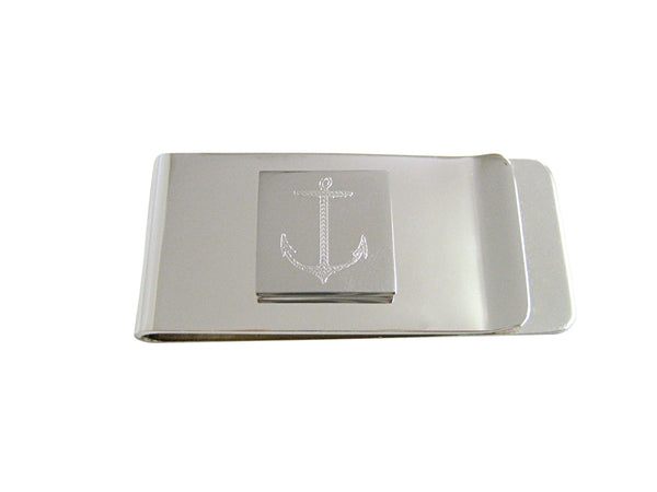 Silver Toned Etched Skinny Nautical Anchor Money Clip