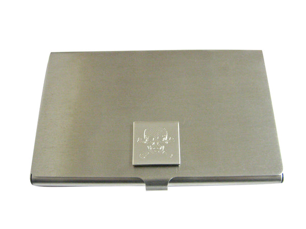 Silver Toned Etched Skull and Crossbones Business Card Holder
