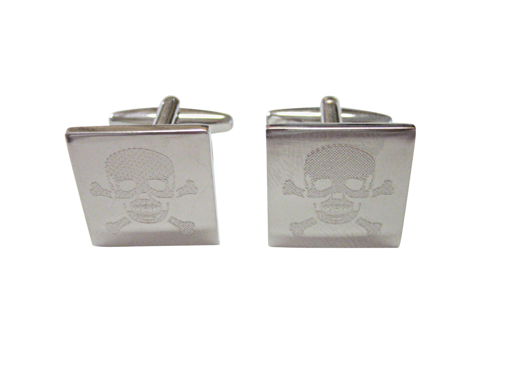 Silver Toned Etched Skull and Crossbones Cufflinks