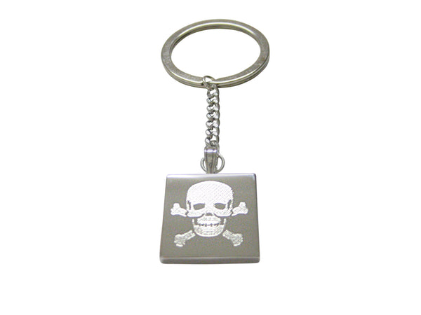 Silver Toned Etched Skull and Crossbones Keychain