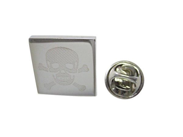 Silver Toned Etched Skull and Crossbones Lapel Pin