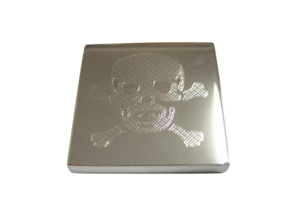Silver Toned Etched Skull and Crossbones Magnet