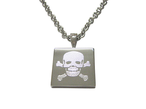 Silver Toned Etched Skull and Crossbones Pendant Necklace