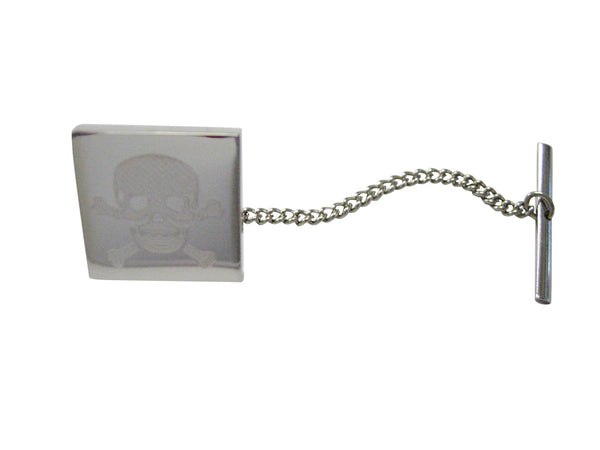 Silver Toned Etched Skull and Crossbones Tie Tack