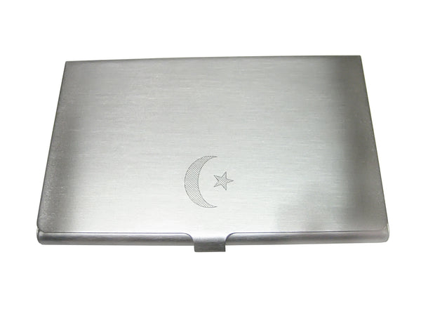 Silver Toned Etched Sleek Islam Flag Business Card Holder
