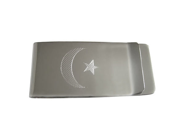 Silver Toned Etched Sleek Islam Flag Money Clip