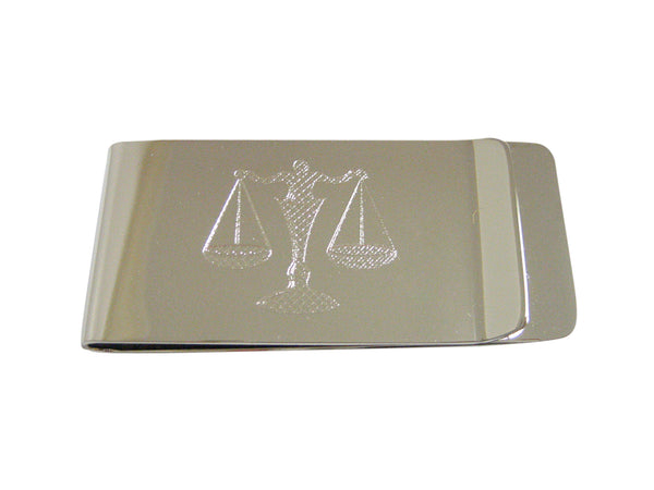 Silver Toned Etched Sleek Scale of Justice Law Money Clip