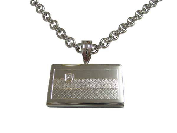Silver Toned Etched Slovenia Flag Pendant Necklace