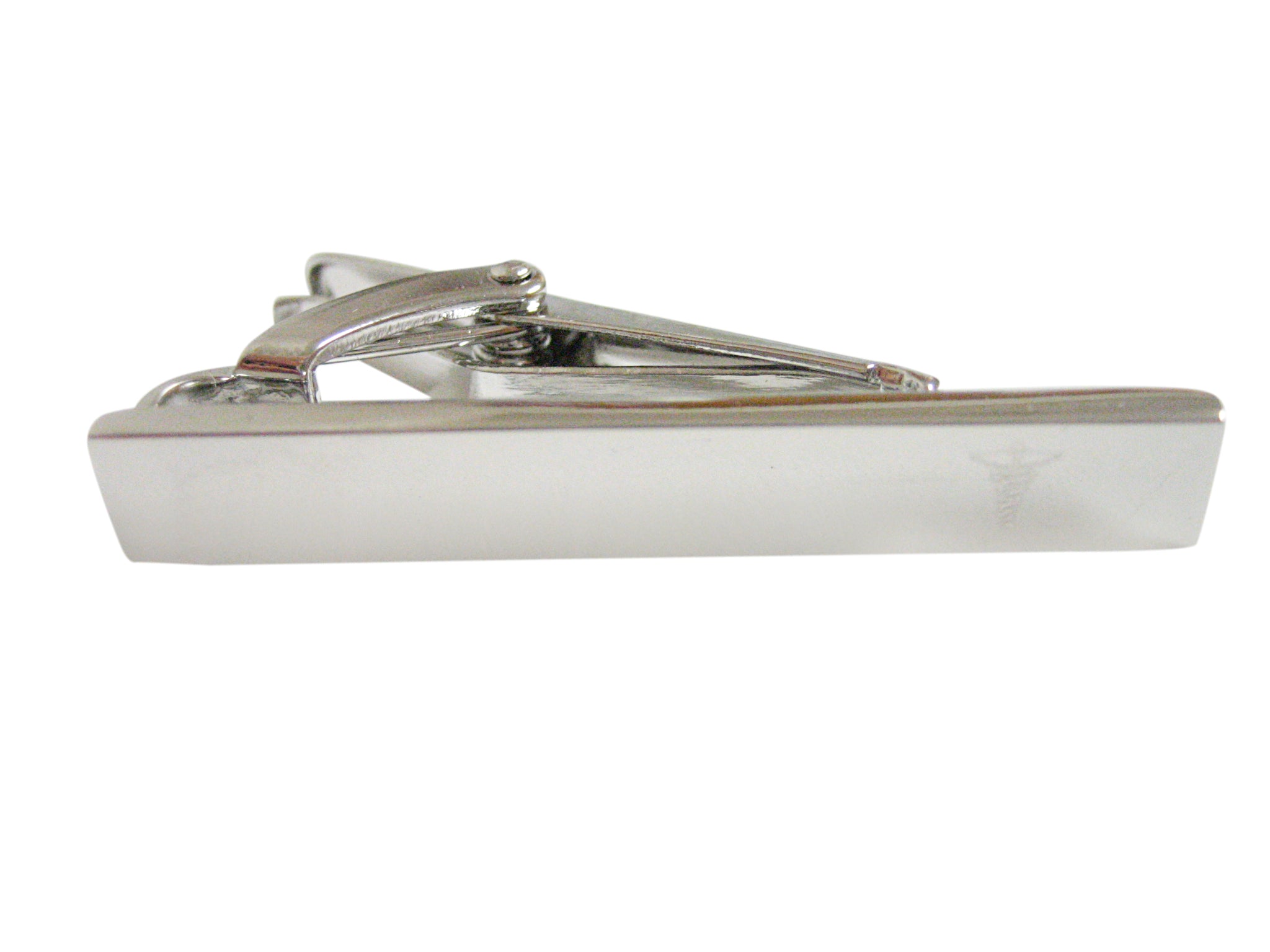 Silver Toned Etched Small Caduceus Medical Symbol Skinny Square Tie Clip