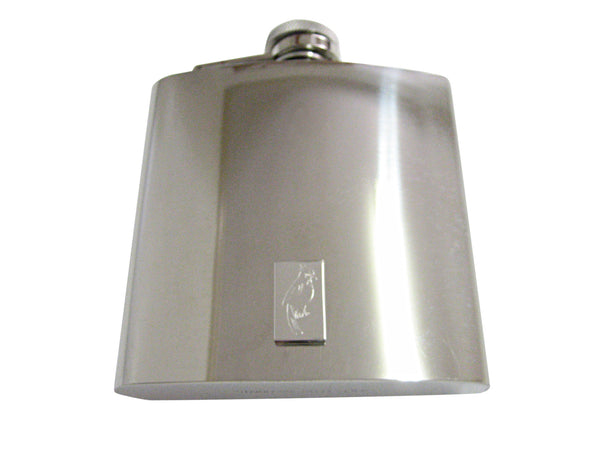 Silver Toned Etched Small Tropical Bird 6 Oz. Stainless Steel Flask