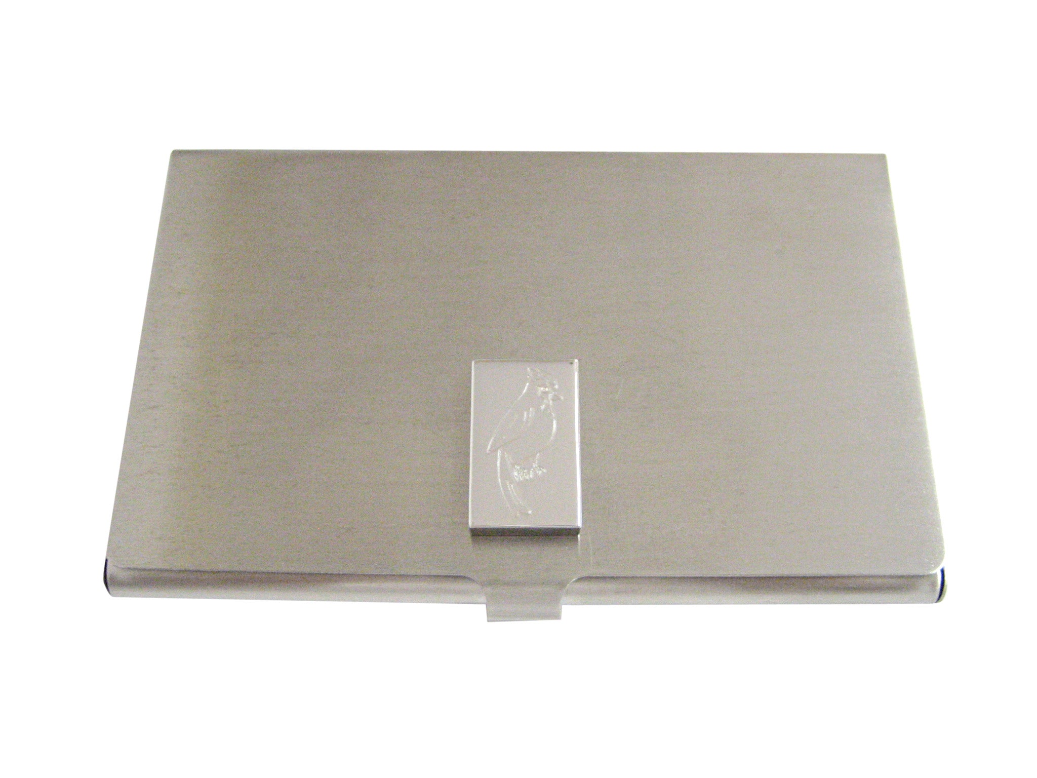 Silver Toned Etched Small Tropical Bird Business Card Holder