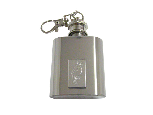 Silver Toned Etched Small Tropical Bird 1 Oz. Stainless Steel Key Chain Flask