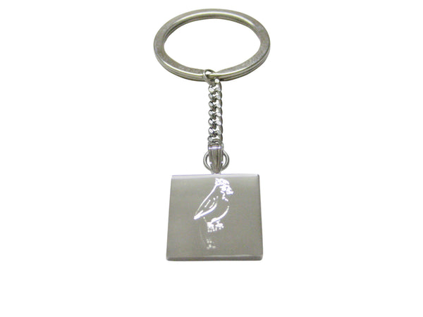 Silver Toned Etched Small Tropical Bird Keychain