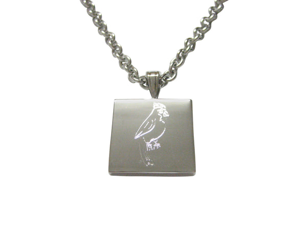 Silver Toned Etched Small Tropical Bird Pendant Necklace