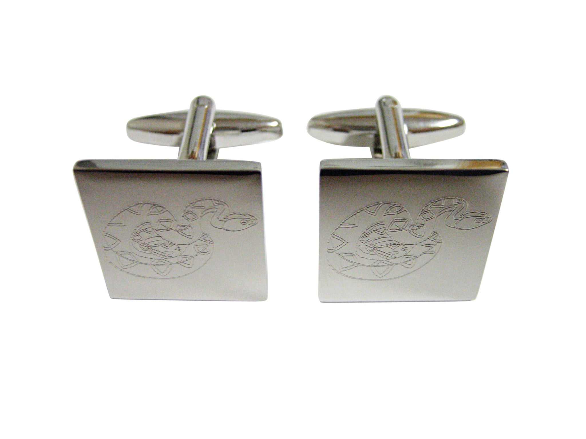 Silver Toned Etched Snake Cufflinks