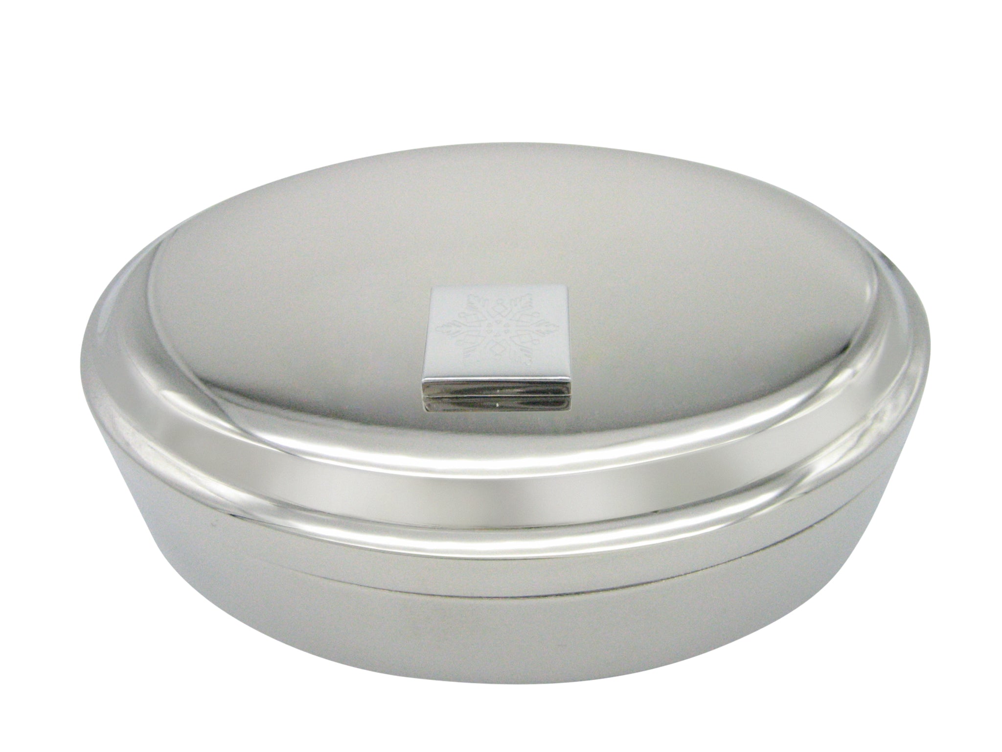 Silver Toned Etched Snowflake Pendant Oval Trinket Jewelry Box