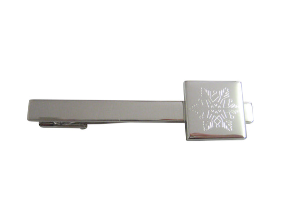 Silver Toned Etched Snowflake Square Tie Clip