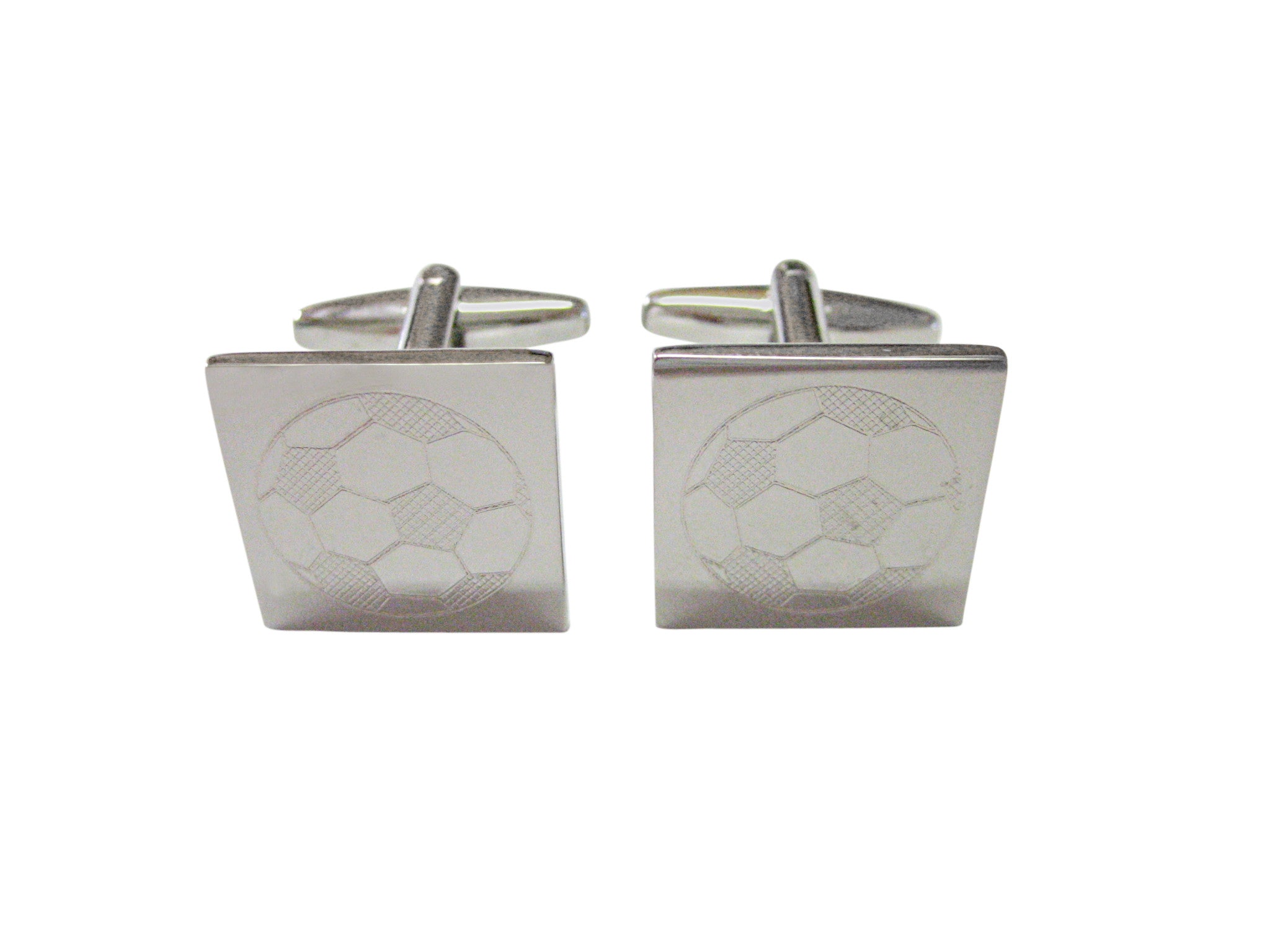 Silver Toned Etched Soccer Ball Cufflinks