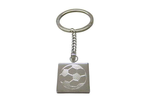 Silver Toned Etched Soccer Ball Keychain