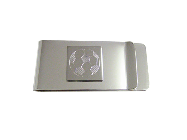 Silver Toned Etched Soccer Ball Money Clip