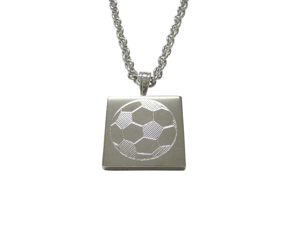 Silver Toned Etched Soccer Ball Pendant Necklace