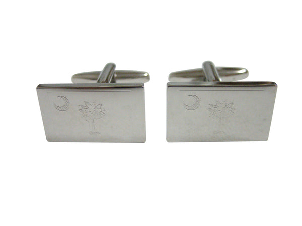 Silver Toned Etched South Carolina State Flag Cufflinks