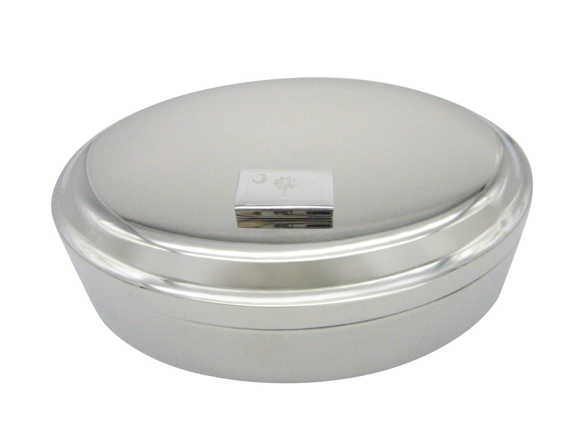 Silver Toned Etched South Carolina State Flag Pendant Oval Trinket Jewelry Box