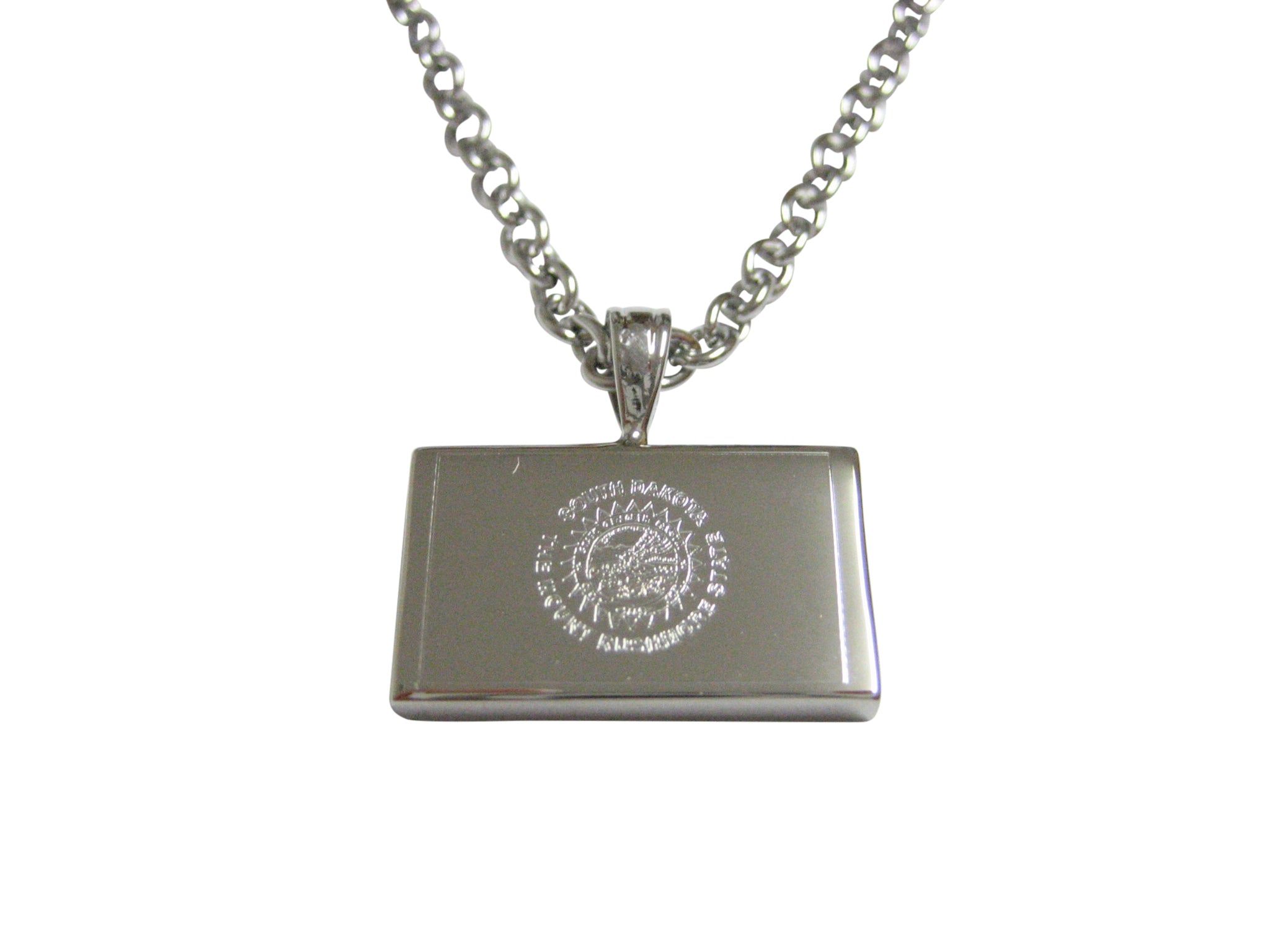 Silver Toned Etched South Dakota State Flag Pendant Necklace